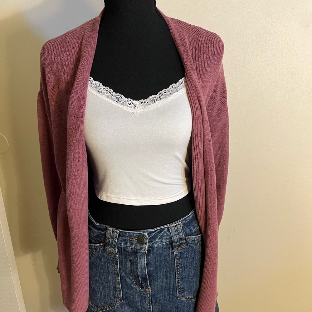 a new day Mauve Open-Front Ribbed Cardigan